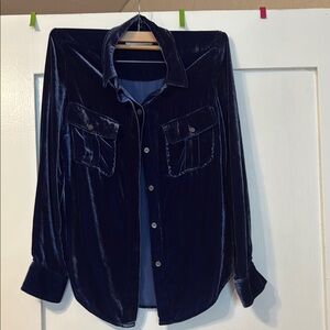 Frame Velvet Button-Up Shirt in Deep Blue